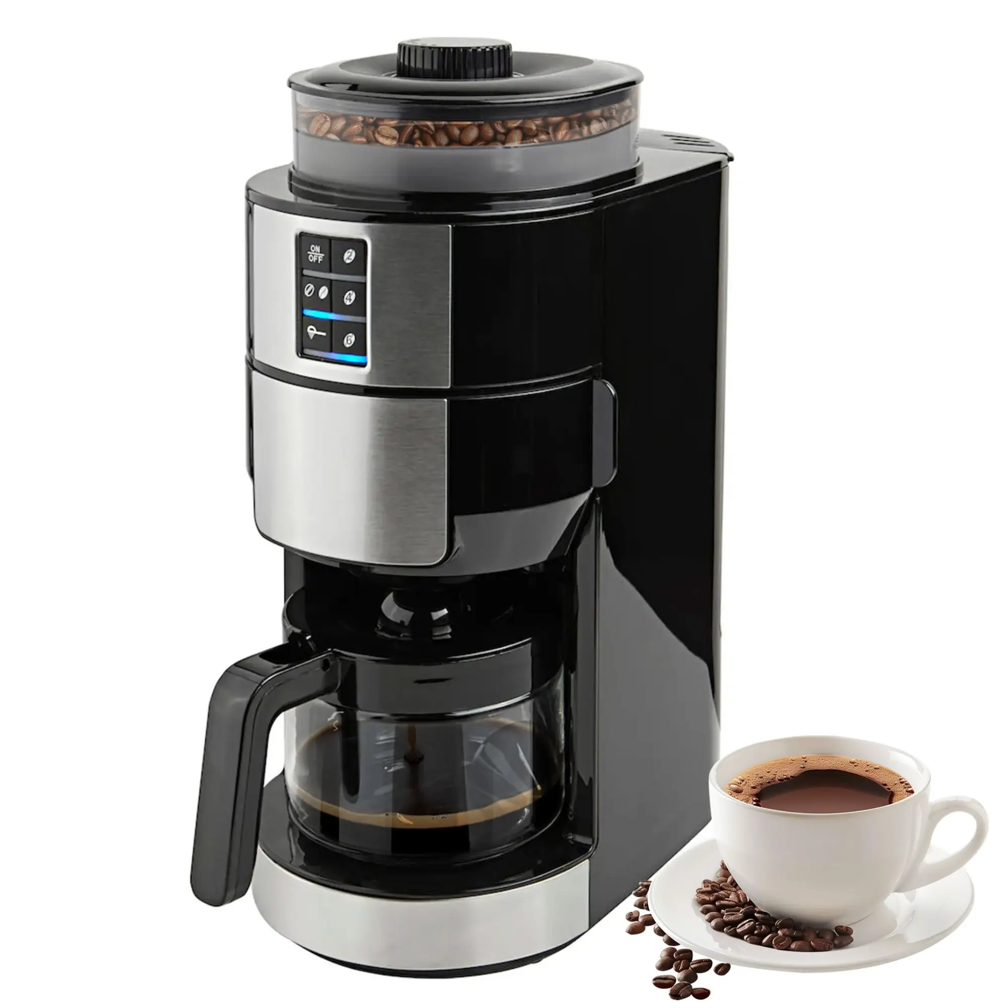 

Встроенная кофемолка с жерновами, кофеварка, размер измельчения и выбор силы заваривания, электрическая кофемашина