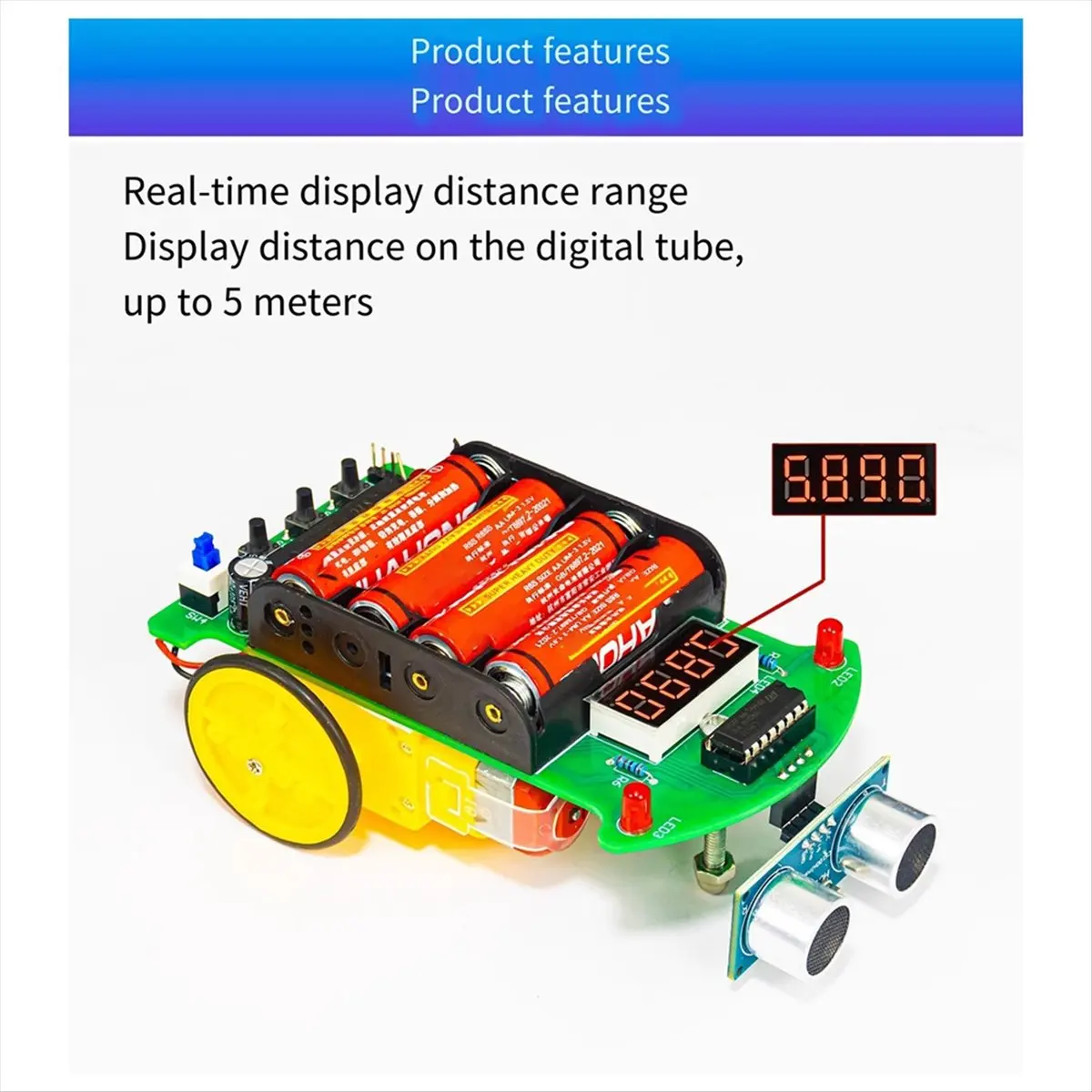 DIY Ultrasonic Ranging and Obstacle Avoidance Car Welding Kit Microcontroller Smart Car Programming Practice-A13G