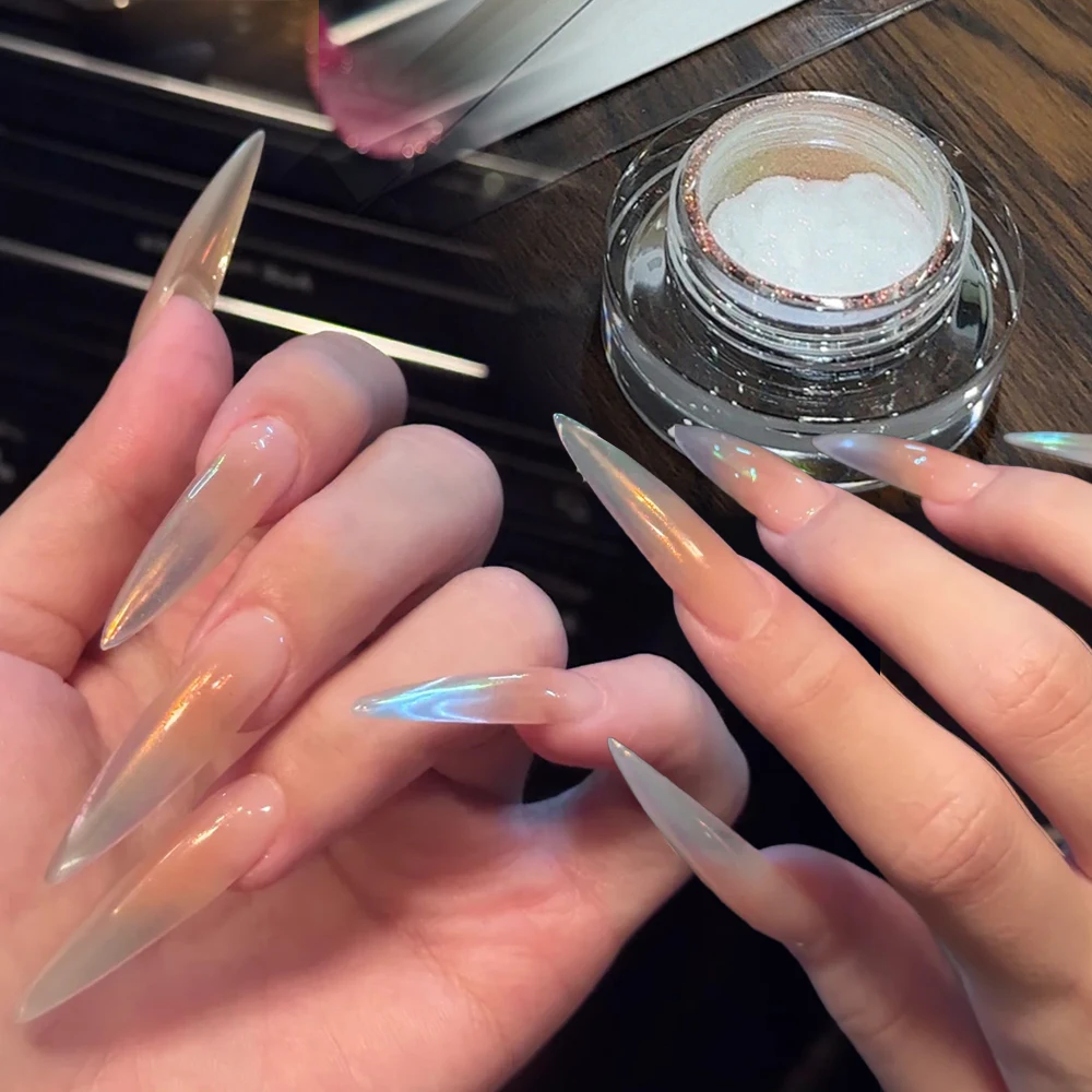 1Jar Pink Orange Plating Aurora Chrome Nail Powder Super Bright Mirror Effect Sunset Nail Glitter Pigment Flash Nail RubbingDust