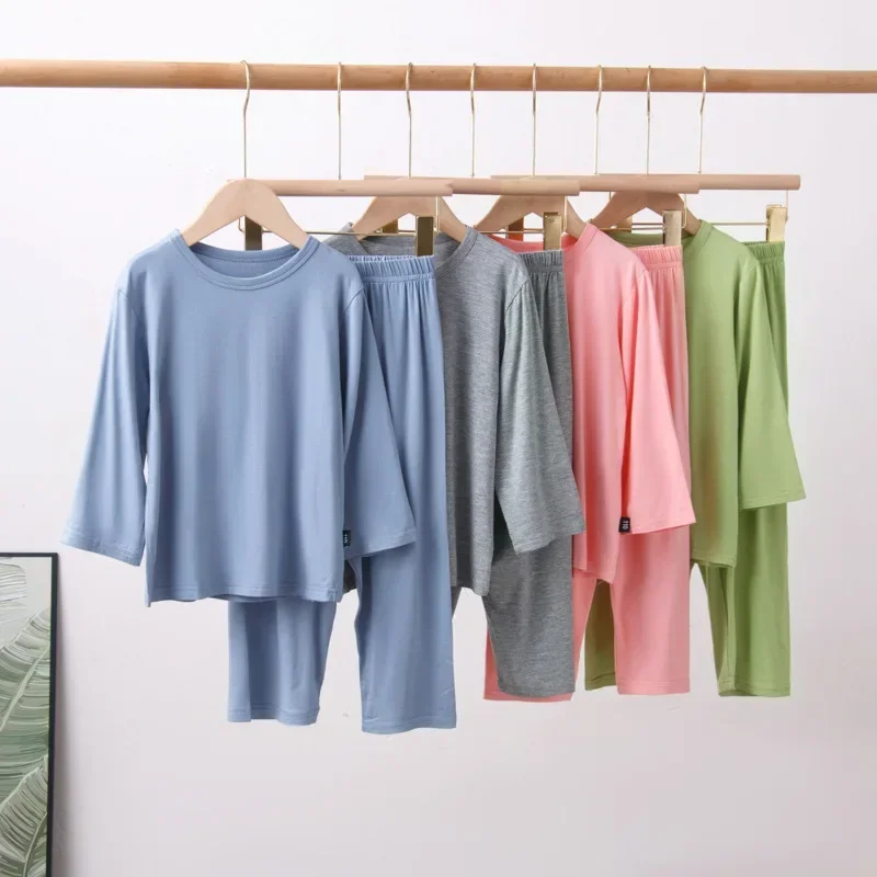 

Long Sleeve Pajamas Set for Kids Spring Summer Thin Casual O-neck Children Sleepwear Two Pieces Modal Cotton Boys Girls Homewear