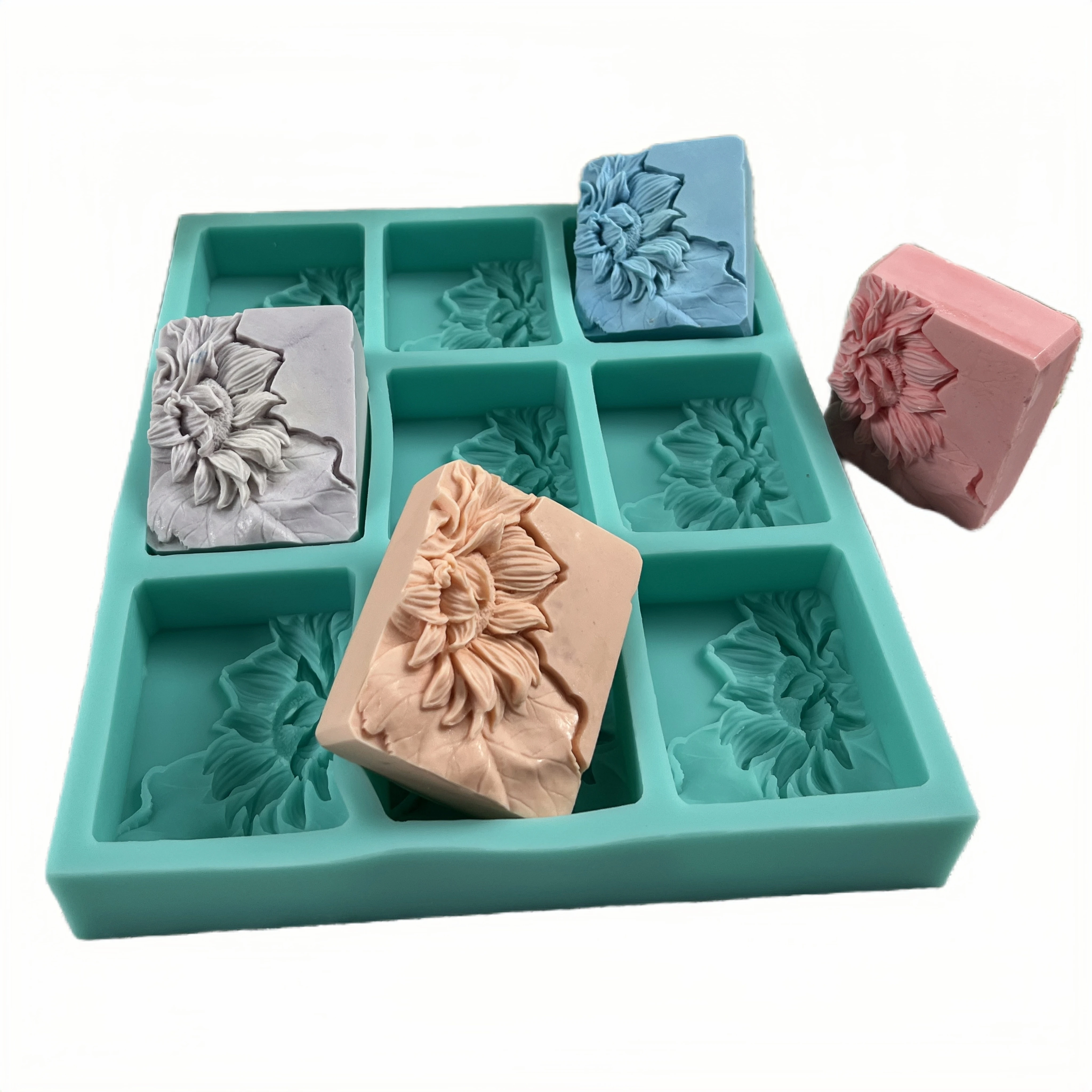 9 Cavities Sunflower Soap Tray, Silicone Mold for Soap Making,Candle Wax, Chocolate Cake,Plaster Resin Craft  Mould