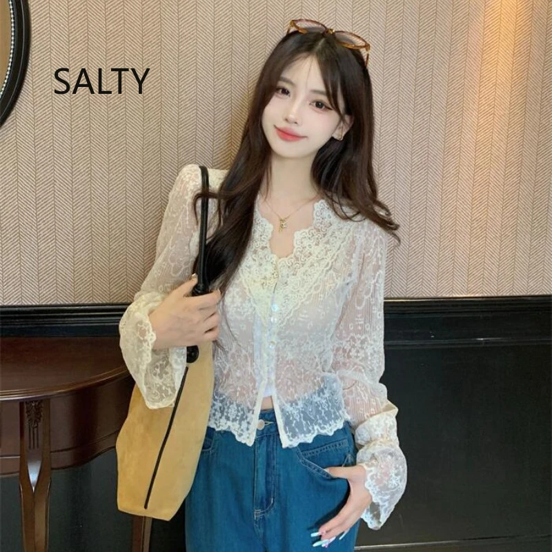 

French Lace Cardigan Women Spring and Autumn New Design Sense Sunscreen Solid Color Versatile Thin Tops Female