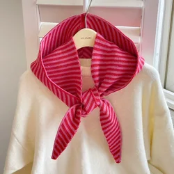Winter Knitted Hat with Scarf Women Korean Version of Striped Scarf Hat Female Retro Warm Shawl Neck Wool Knit Hat Hooded