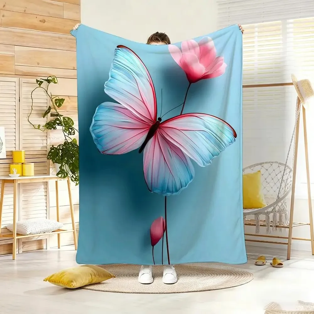Art Graphic butterfly Throw Lightweight  Flannel Blanket Soft Skin-friendly for Summer Cooling