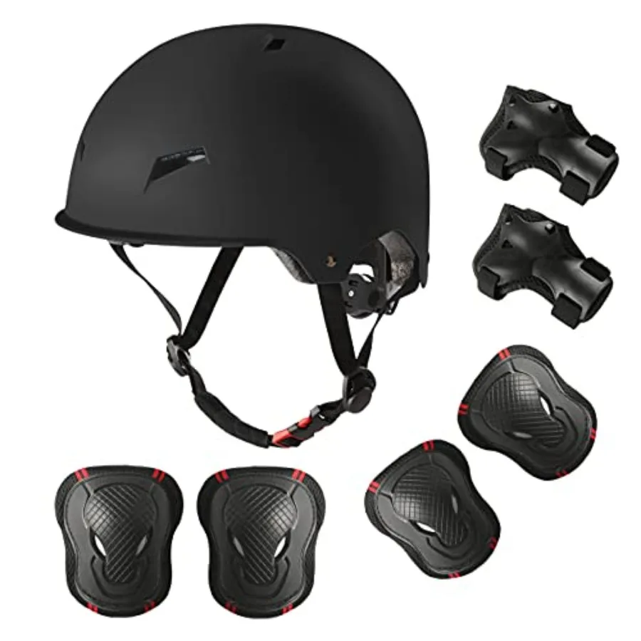 

Adjustable Skateboard Bike Helmet with Knee Elbow Pads and Wrist Guards for Adults and Teens Comprehensive Protective Gear Set