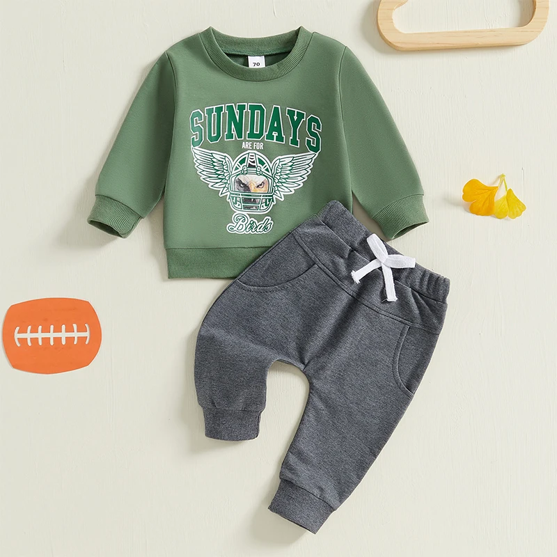 Toddler Boys Fall Outfits Letter Print Long Sleeve Sweatshirts and Long Pants 2Pcs Clothes Set