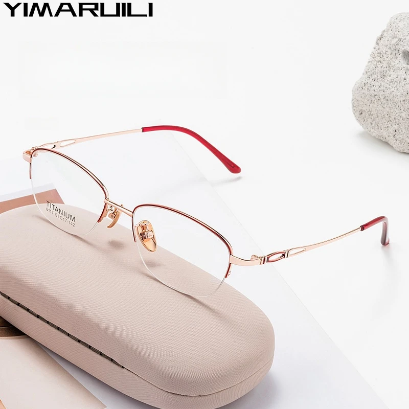 

YIMARUILI Fashion Ultralight High Quality Alloy Half Frame Glasses Women Retro Small Face Optical Prescription Eyeglasses Frame