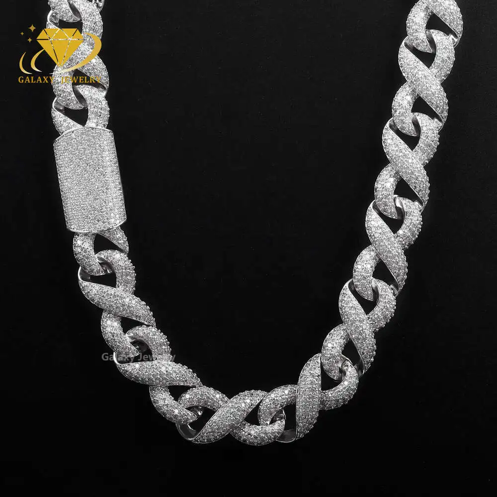 

Moissanite Cuban Link Chain Twisted 925 Silver Mens Hip Hop Jewelry 15mm Iced Out Infinity Cuban Chains Bracelets Necklaces