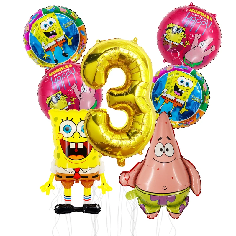 7 Stück Cartoon SpongeBob Patrick Star Folienballons Mädchen Junge Kindergeburtstag Party Dekoration Babyparty Ballons Geschenke – Detail 3