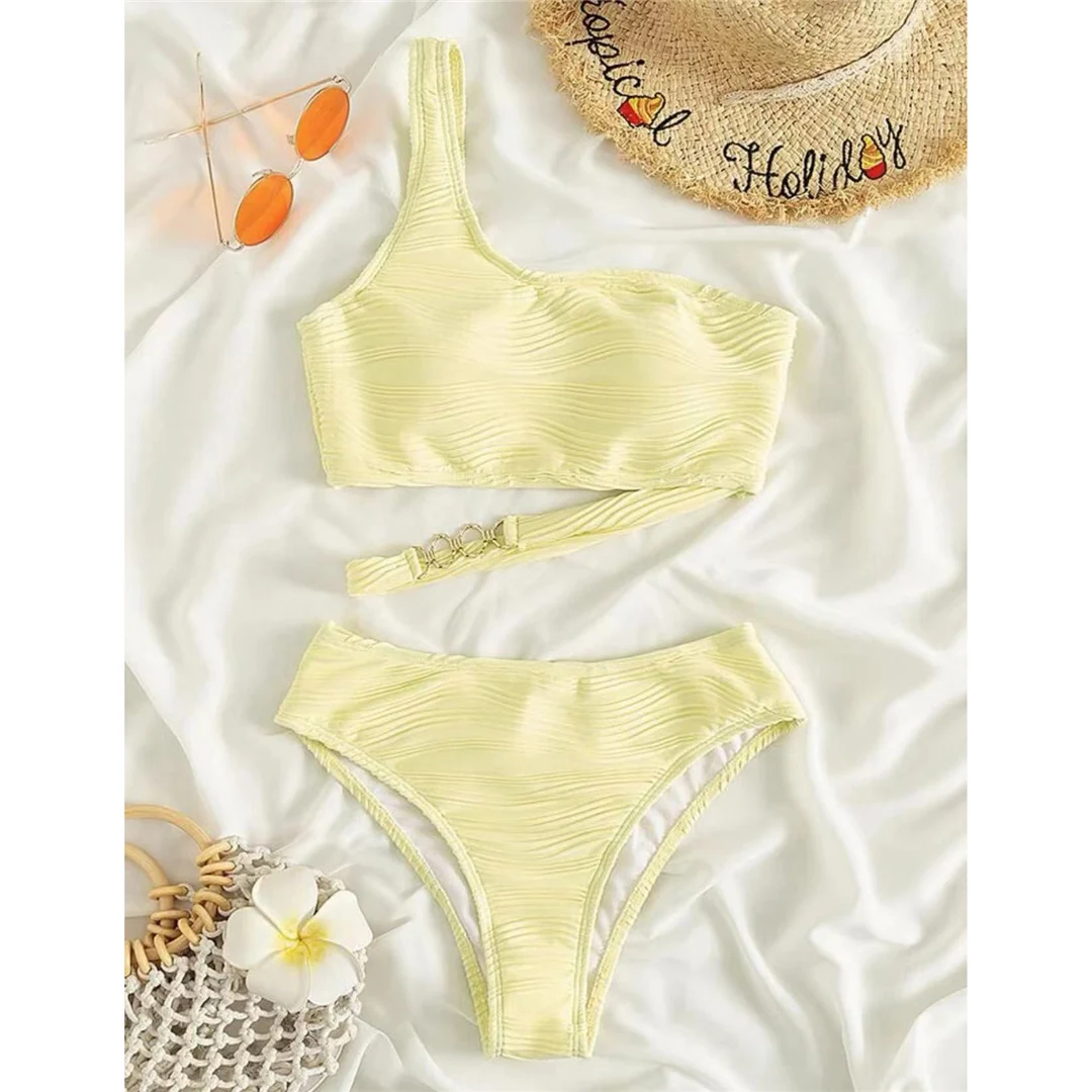 Sexy One-Shoulder-Bikini mit gerafftem Design und Metallring, zweiteiliges Bikini-Set, Damen-Badebekleidung, Badeanzug, Badebekleidung, Badeanzug, Modell V4134 – Detail 9