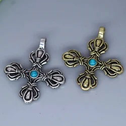 3Pcs/lot Gothic Blue Turquoise Norse Cross Viking Cross Norse Charms For Jewelry Making DIY Necklace Metal Pendant Accessories