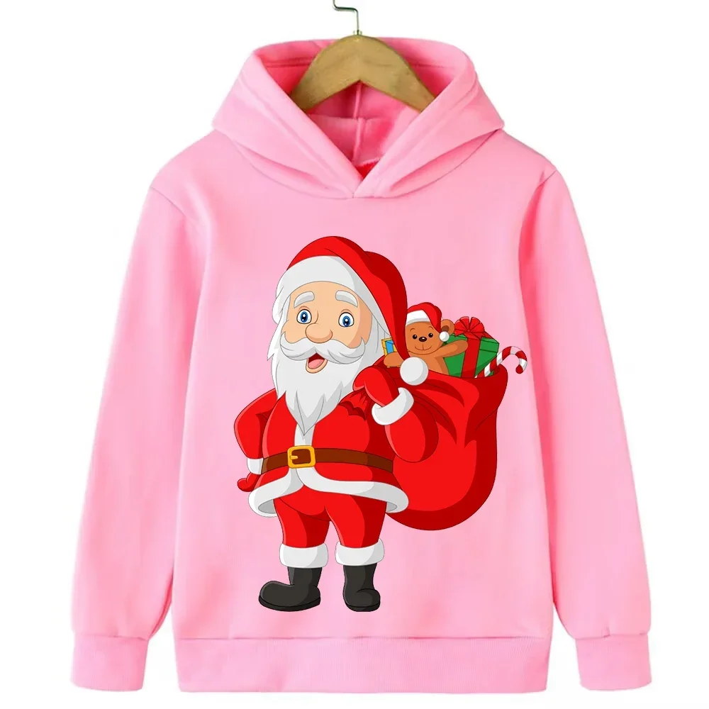 

Christmas Cartoon Santa Claus Print Children Hooded Sweatshirt Boy Girl Autumn Winter Daily Outdoor Casual Loose Warm Sportswear
