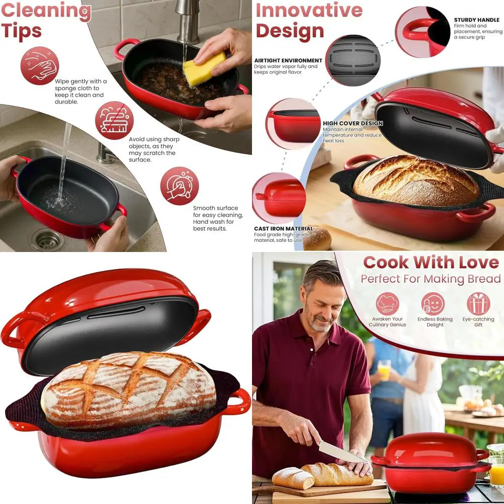 

Чугунная голландская духовка емкостью 2,5 литра для хлеба на закваске, антипригарная силиконовая подкладка, синяя овальная кастрюля, идеальный подарок для пекарей