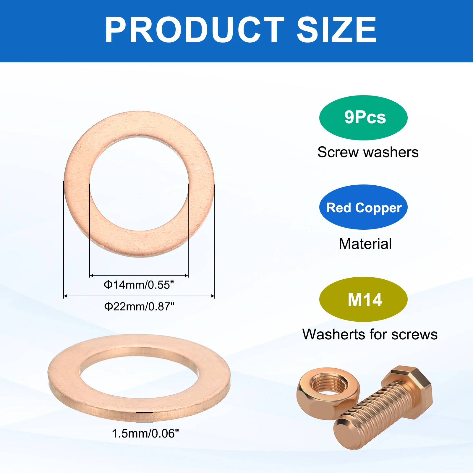5-58Pcs Flat Washer M4-M33 Copper Washers Copper Sealing Ring Crush Washer Kit Assortment for Bolts Screws Machinery Repair