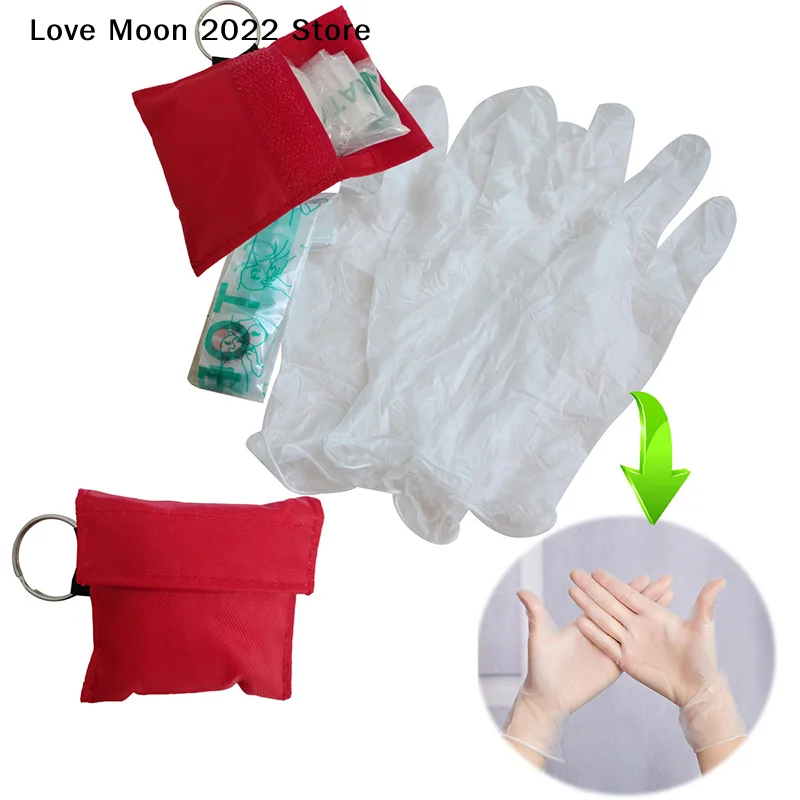 【LM】New Resuscitator Mask Keychain Emergency Face Shield First Aid CPR Mask With 1 Pair Gloves For Health Care Tools Face Shield