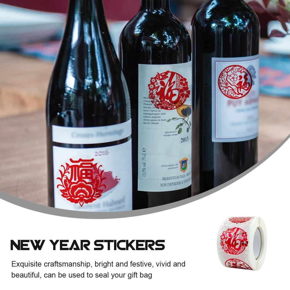 

2 Rolls Round Stickers for Chinese New Year Decorations Holiday Gift Decals Labels Envelope Small Sticker Roll
