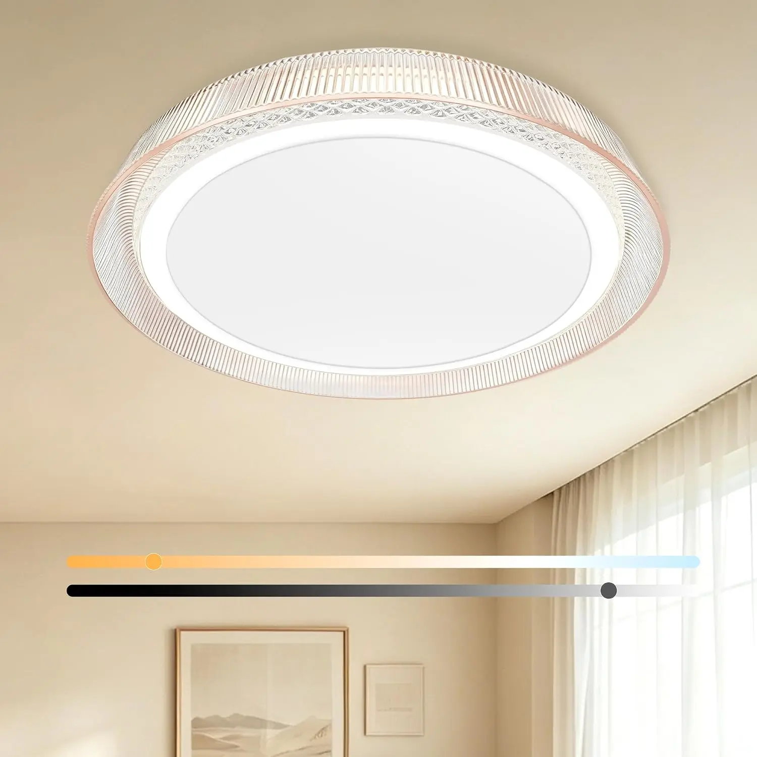 16-Inch LED Flush Mount Ceiling Light with Ribbed Trim, Gold