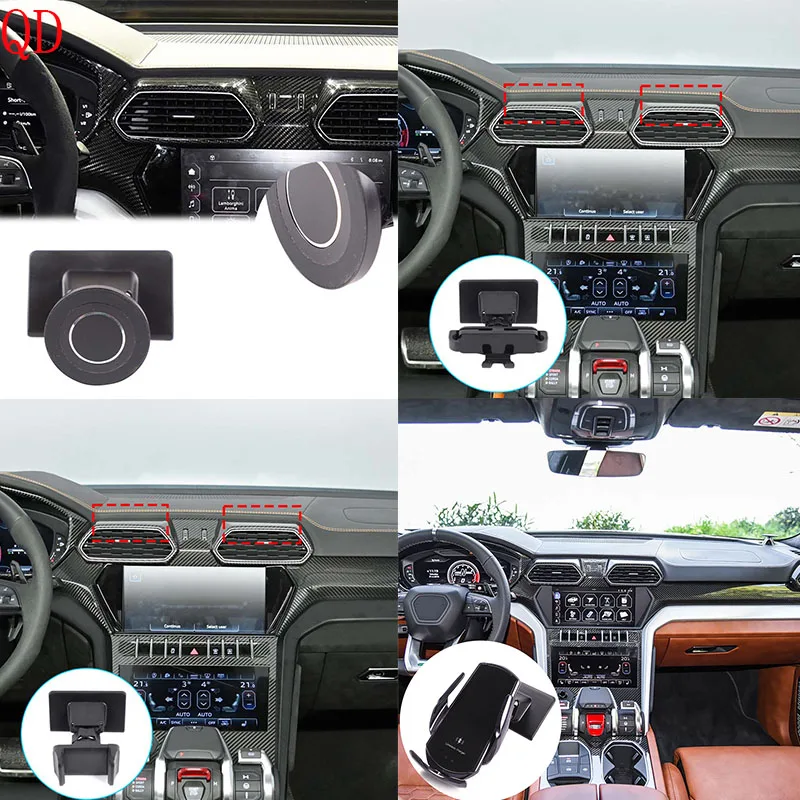 

For Lamborghini URUS 2018-2026+ ABS black car central control air outlet upper mobile phone holder car modification accessories