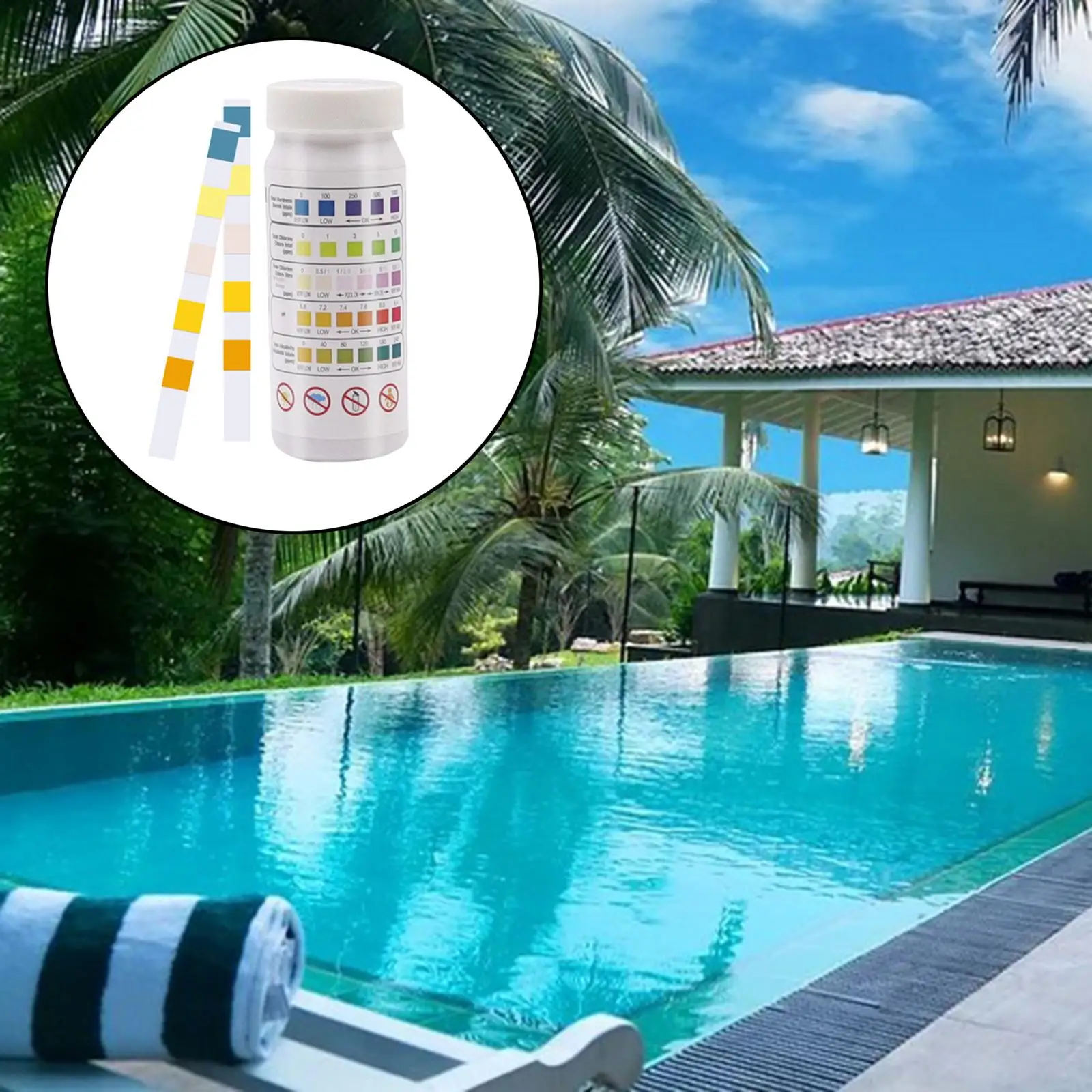 50Pcs Swimming Pool Water Quality 4-in-1 Test Strip Residual Chlorine PH Tester,