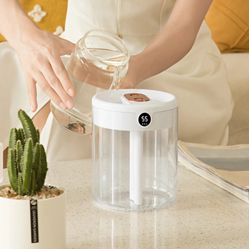 2L مرطب رذاذ مزدوج USB هادئ غرفة نوم مكتب سطح المكتب ناشر صغير مع شاشة LED رقمية ضوء الليل للمنزل