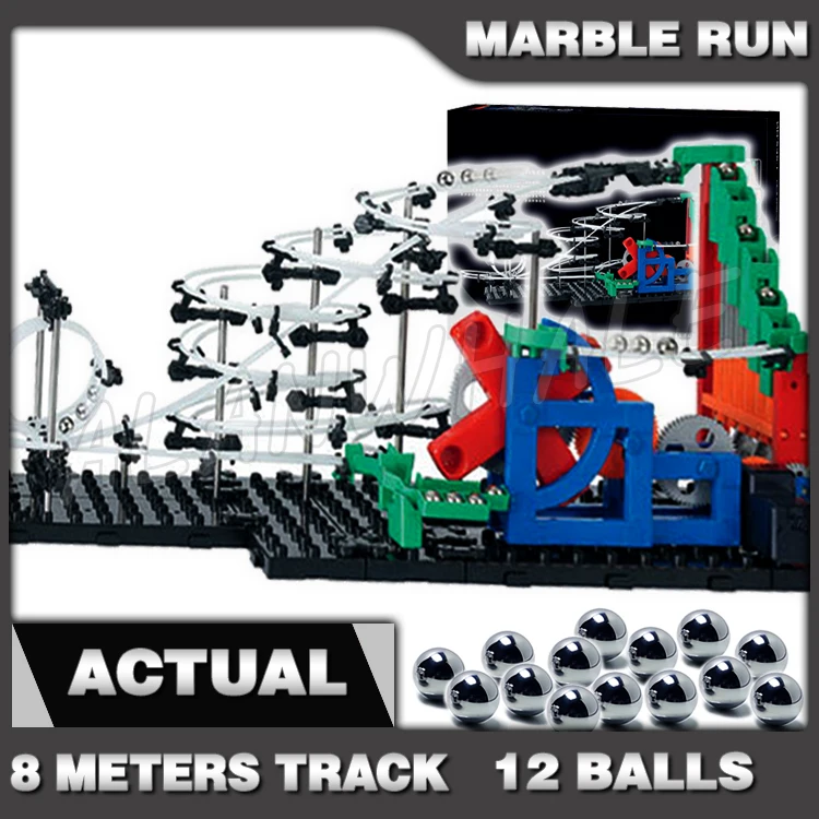 Riel de 860cm, engranaje de carrera de mármol, escaleras, laberinto, montaña rusa, ascensor eléctrico, modelo de construcción, juguete para niño, escultura de bola rodante