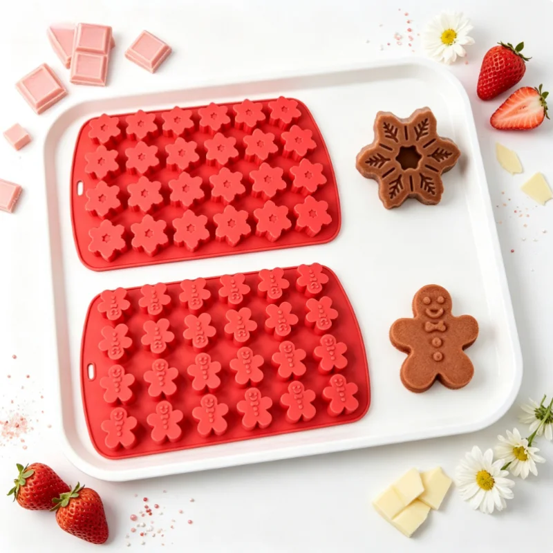 2pcs Snowflake Gingerbread Man Silicone Molds 48 Cavities Nonstick Easy Release Heat Resistant Christmas Baking