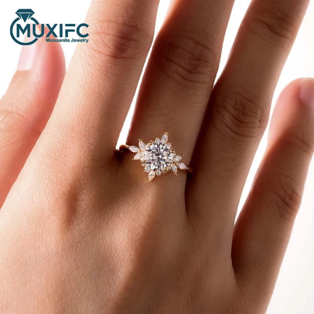 

MUXIFC Luxury 7mm Moissanite Wedding Rings Flower Shape Diamond Engagement Band 925 Sterling Silver GRA Certified Fine Jewelry