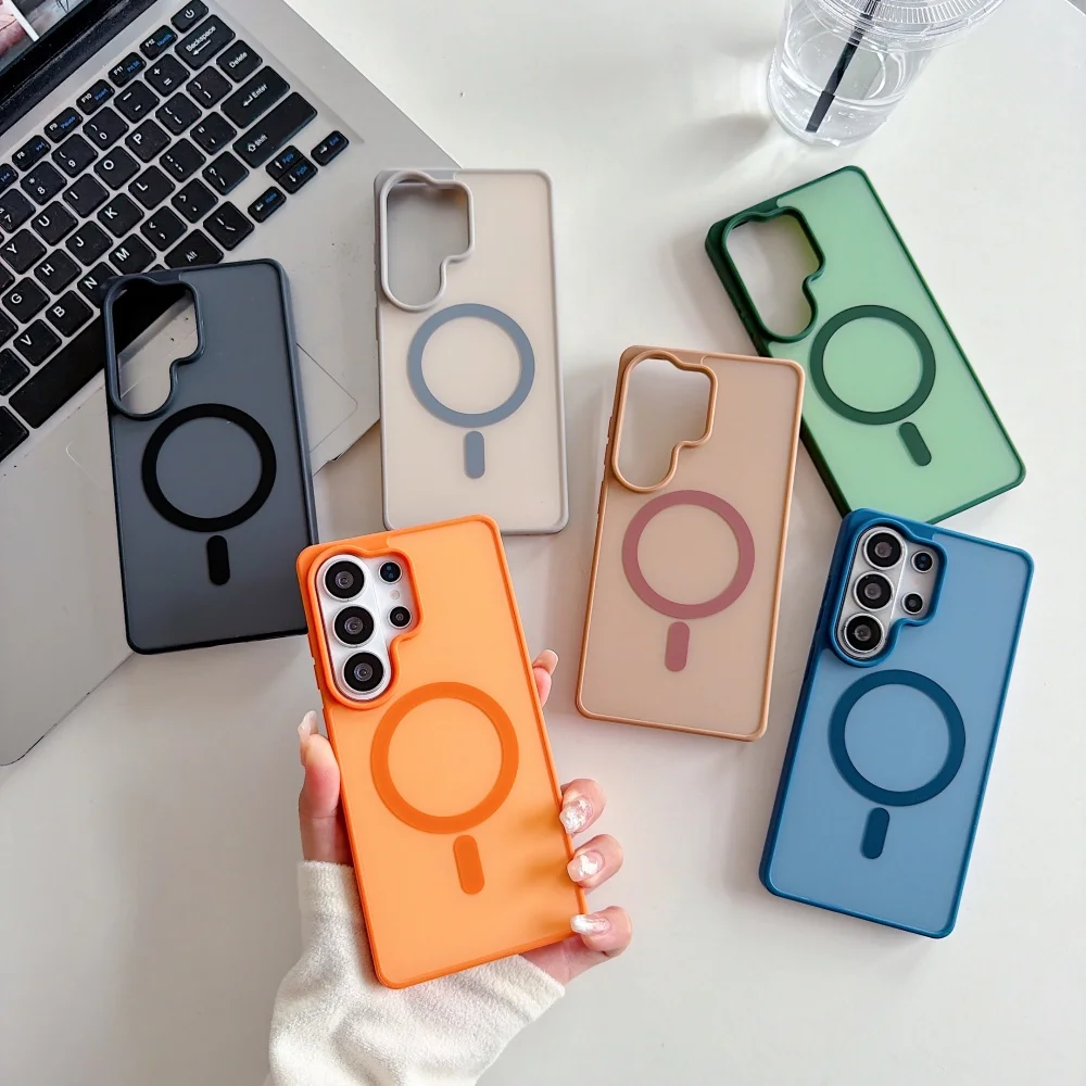 Matte PC-Handyhülle für Samsung Galaxy S26 Ultra S25 FE S24 S23 S22 Plus FE A56 A36 A26 A57 für MagSafe Kabelloses Laden Cover