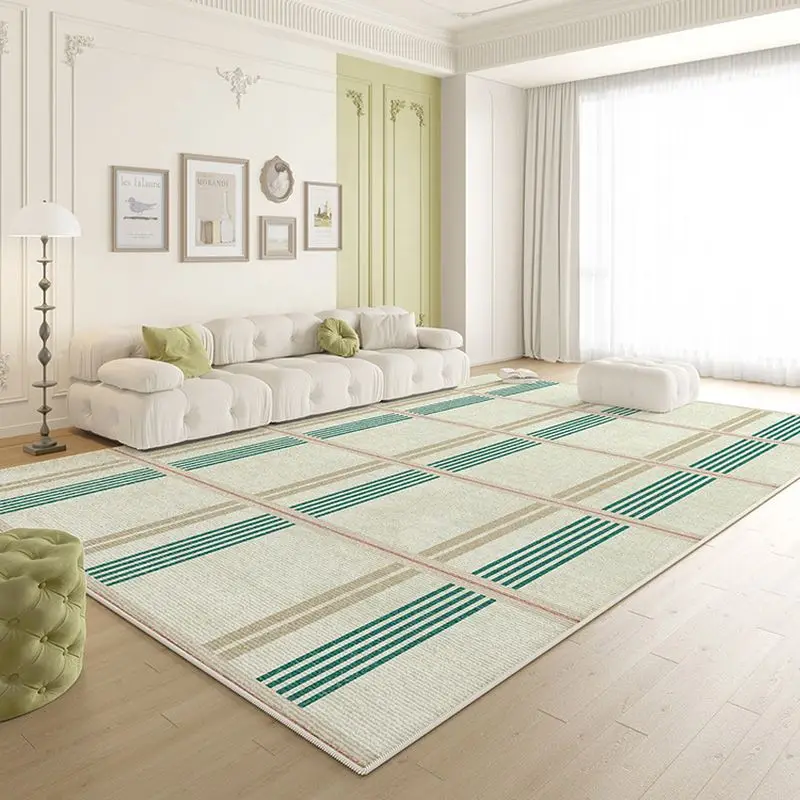 VIKAMA Neutral Beige Green Lattice Striped Large Rectangle Area Rug Non Slip Rug for Living Room Bedroom Study Indoor Home Decor