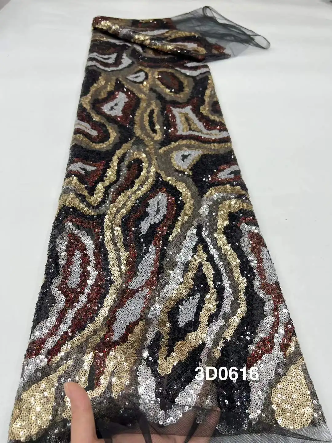 

5 Yard Latest African Beaded Lace Fabric Embroidery French Mesh Sequins Lace Fabric Nigerian Tulle Lace for Party