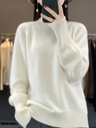 Suéter de cachemira para mujer, Jersey de punto de lana merina de 100%, prendas de punto con cuello simulado para otoño e invierno, Top cálido informal suave a la moda para mujer