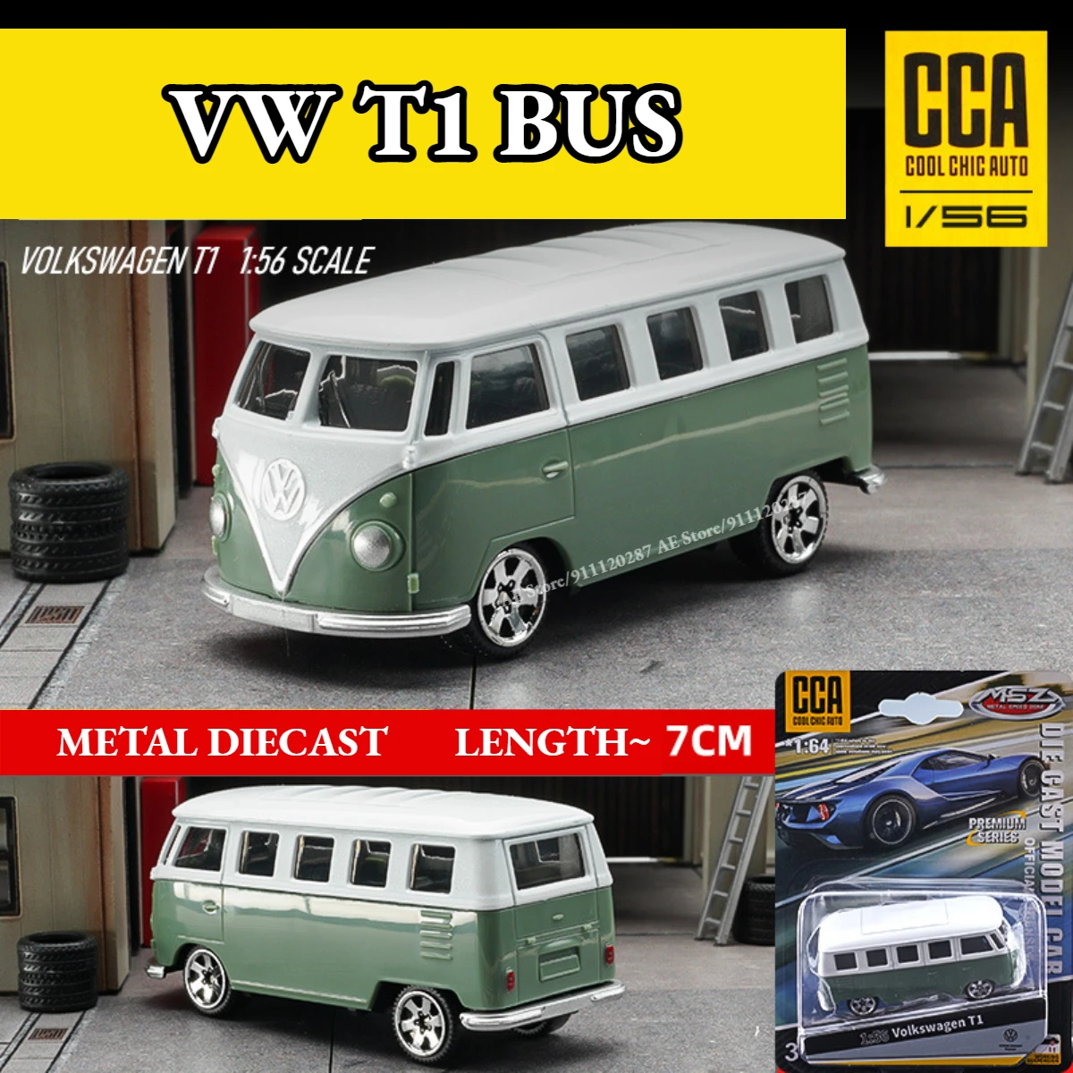 Scale 1/64 Metal Mini Car Model, VOLKSWAGEN T1 BUS Replica Miniature Art Vehicle Diecast Collectible Toy for Kid Boy