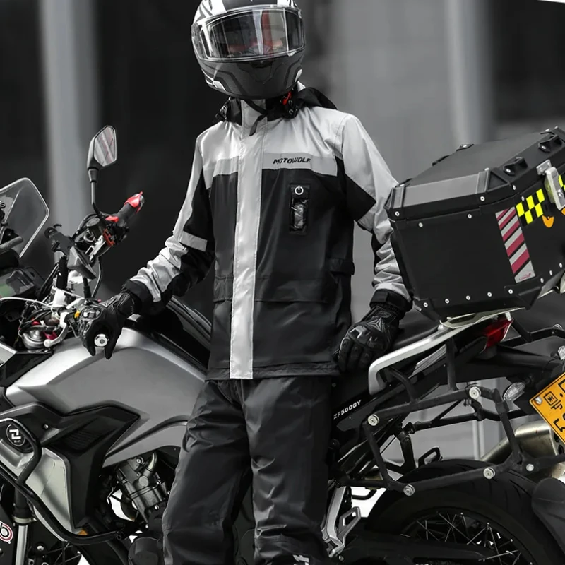 Motowolf-Ensemble imperméable à séchage rapide pour moto, imperméable léger LED, confort d'équitation en plein air, moulage de transport