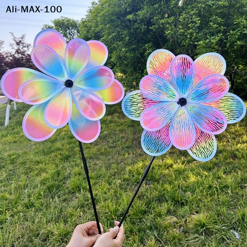 【AM3】1 Piece Double Layer Color Film Color Changing Dazzling Windmill Rotating Wind Spinner Stake Standing Lawn Flower Pinwheel