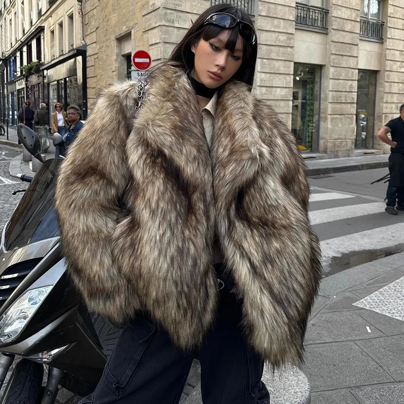 Winter Warm Fluffy Fur Coat Women Lapel Collar Faux Fur Jacket Plus Size High Quality Outerwear Snow Eco-Friendly Fur Jacket