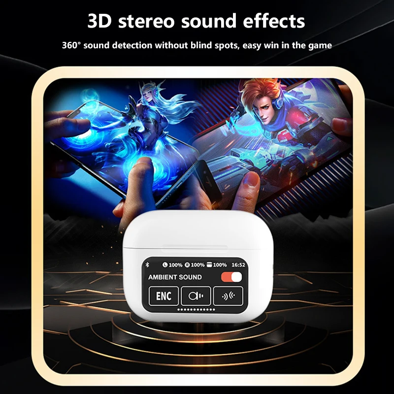 A9 Pro Bluetooth Headset LCD Smart Color Screen Wireless Active Noise Reduction Super Long Battery Life Touch Screen Headphone