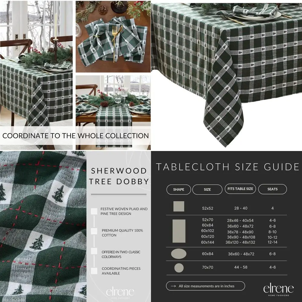 

Green 60x120 Cotton Sherwood Tree Dobby Rectangle Tablecloth for Christmas/Holiday Home Fashion