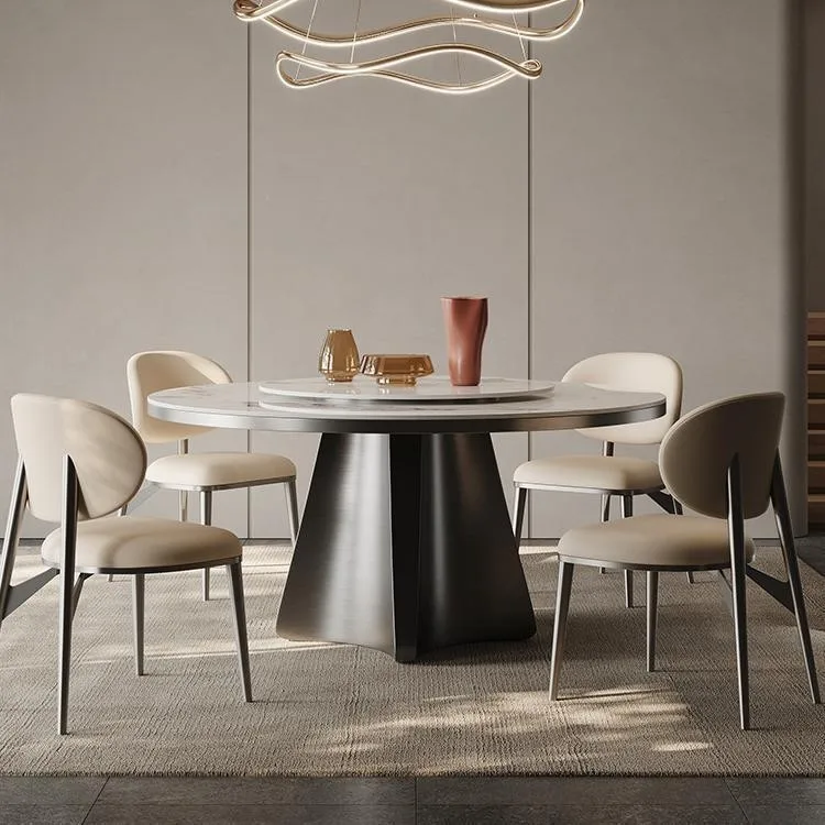 Microcrystalline stone dining table and chairs, marble round round table, small apartment, ultra-crystalline stone dining table