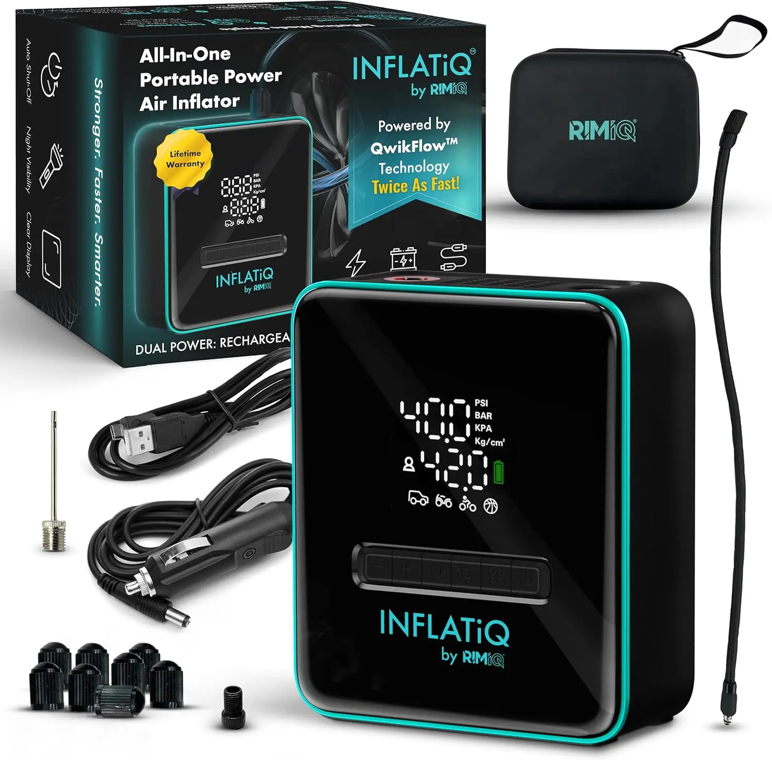 

Portable Tire Inflator with Dual Power, Auto Shut-Off - Fast Inflation for Cars, Bikes, and More