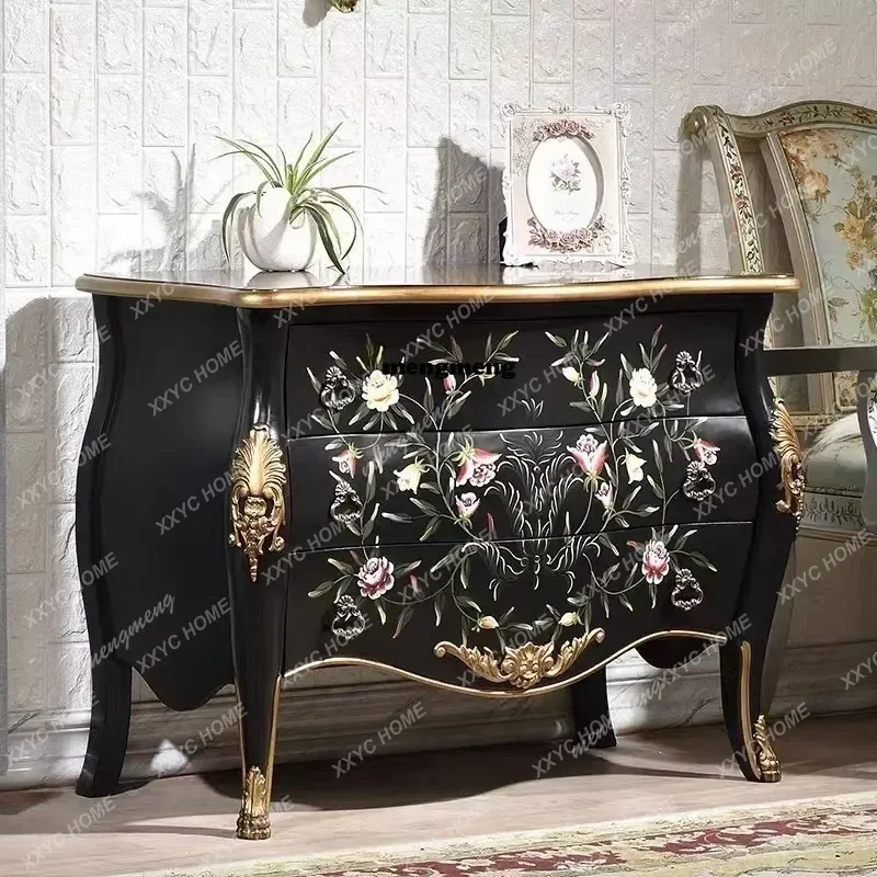 XX-Style Blue Chest of Drawers Cabinet Drawer Mediterranean Hand-Painted Sitting Room Cabinet