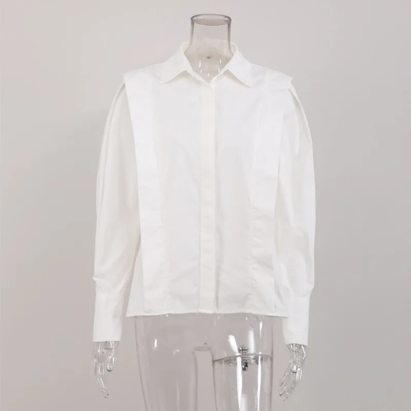 

Slim Fit White Female Long Sleeve Shirt Fashion Simple Design Top Women Versatile Casual Shirt Fall Winter Outerwear Trendy Top