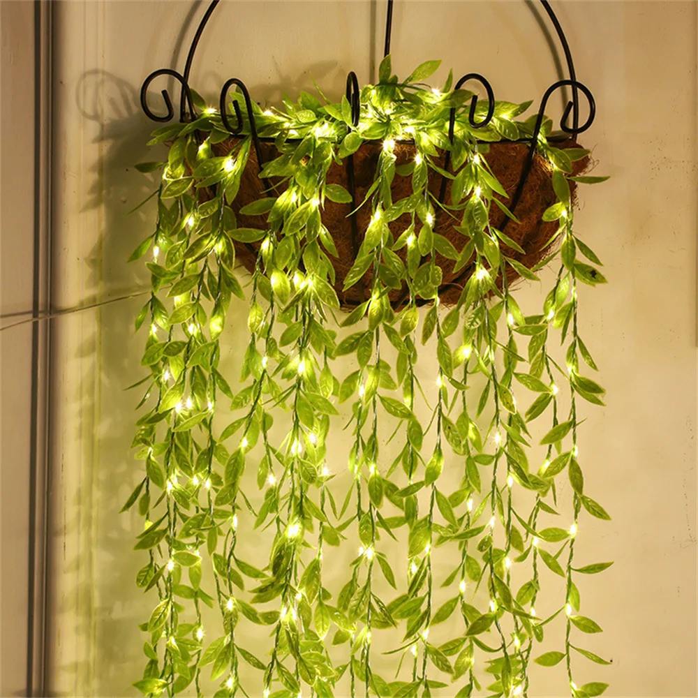 2M 180LED Artificial Ivy Leaf Garland Curtain Light String Battery Operated Fake Plant Vine Hanging Fairy Lights for Home Party