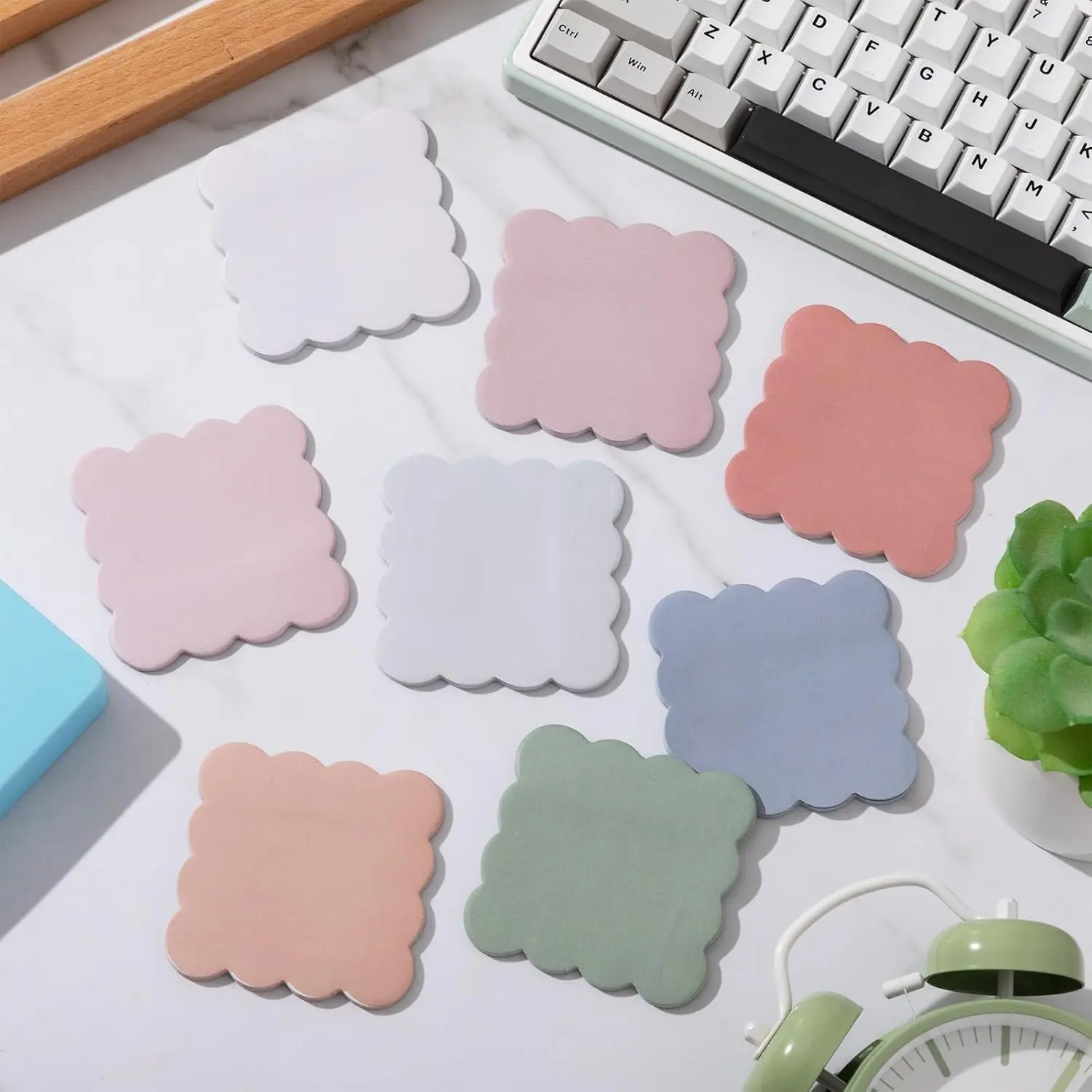 8 Pcs Scalloped Aesthetic Self Sticky Notes 240 Sheets Bulk Vintage Colors Cute Wavy Blank Note Pads For School Office Supplies