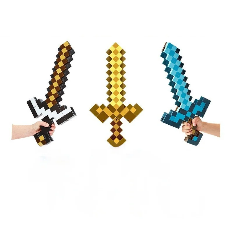 Mc Game Deformable Mosaic Sword Toys My World Toy Pixel Sword Pickaxe 2 In 1 Transform Weapon Model Hot Selling Kids Gift