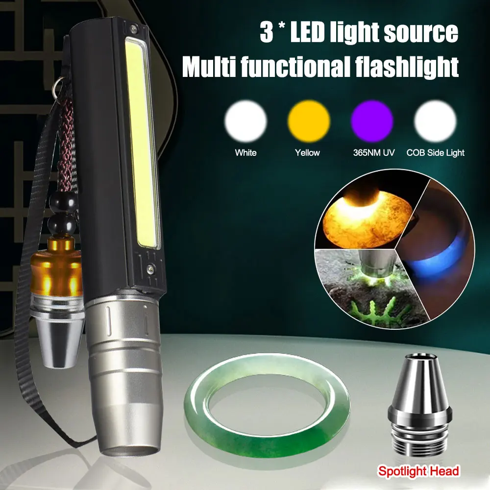 3in1 UV LED Flashlight White/Yellow/365nm Jewelry Jade Stone Cat Dog Pet Stain Tinea Marker Ore Money Scorpion Detection Light