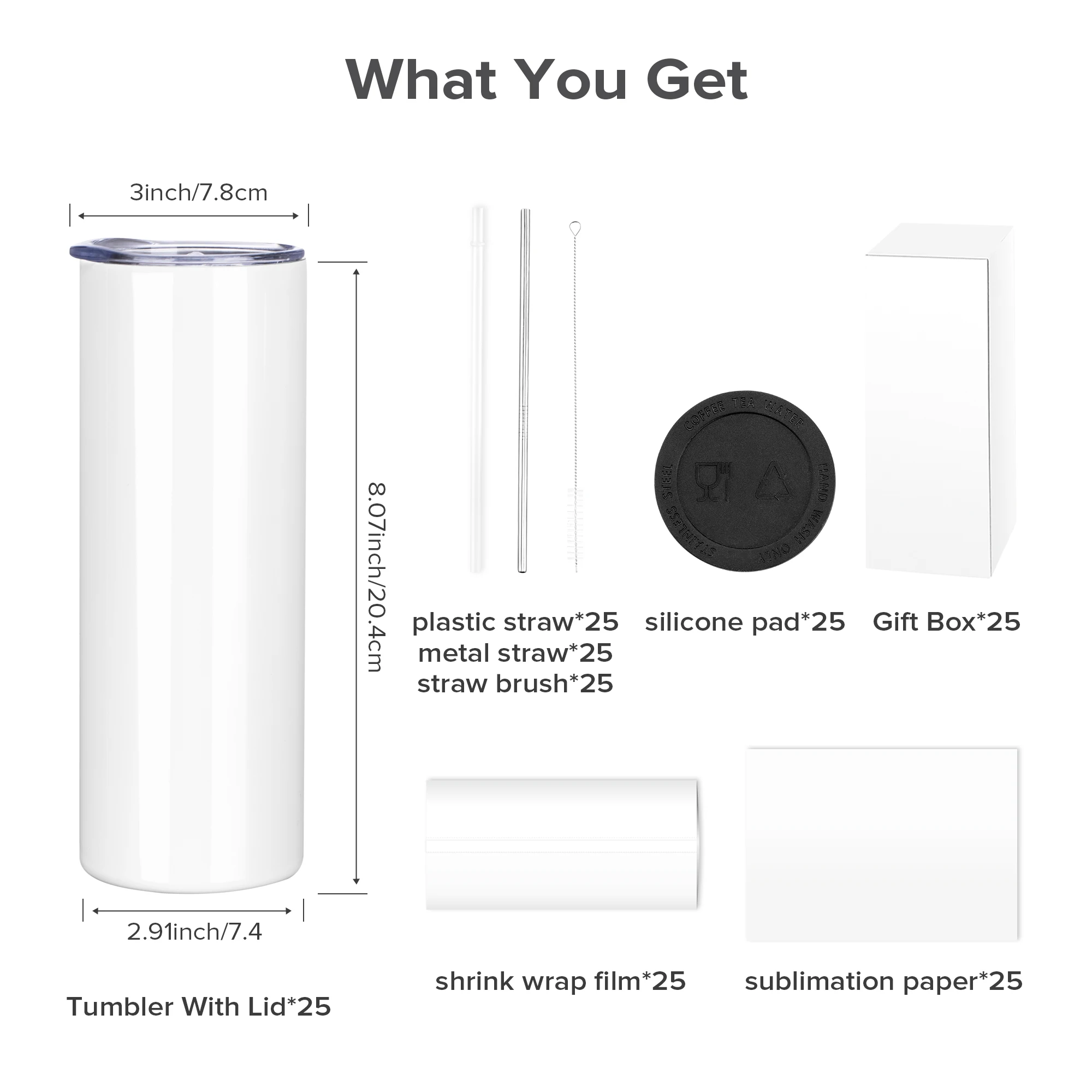 25 Pcs 20oz Sublimation Tumbler & Water Bottle-Full Accessories,Insulated Termos,Ideal for sublimation Customization