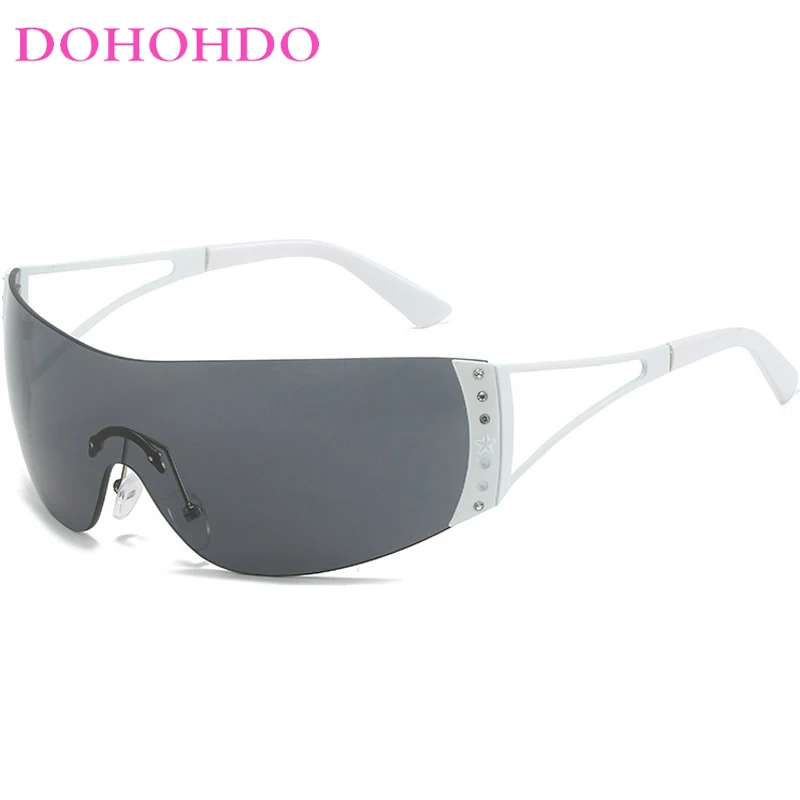 

DOHOHDO New Rimless Punk One Piece Women Sunglasses 2000'S Men Luxury Sun Glasses UV400 Shades Eyewear Fashion Y2k Eyeglasses