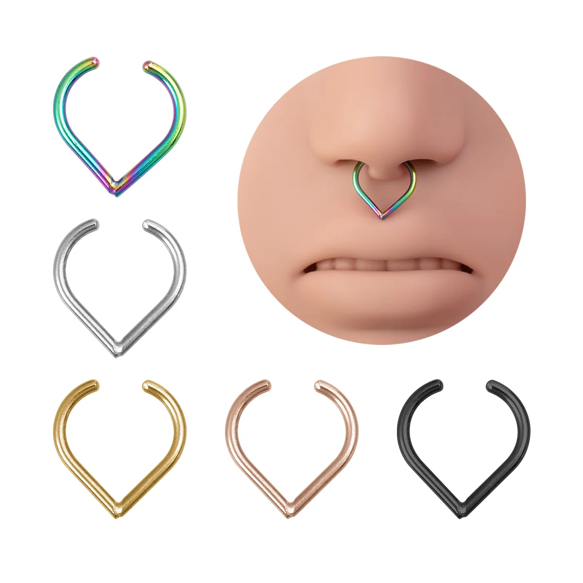 1-5Pcs Faux Septum Ring For Women Men Stainless Steel Fake Septum Piercing Jewelry Non-Pierced Clip On Nose Ring Hoop