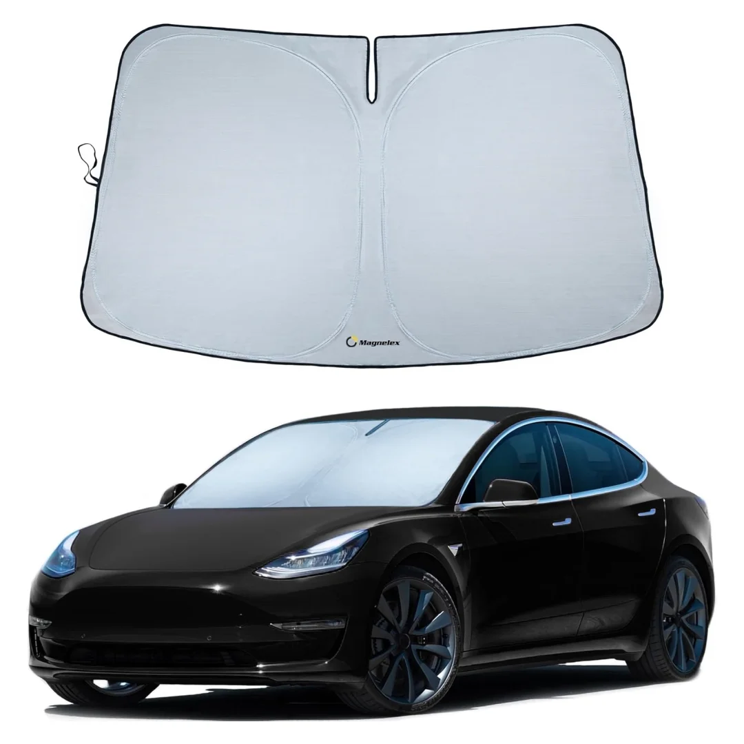 

Солнцезащитный козырек для Tesla Model 3/Y 2016-2025, лобовое стекло, улучшенная ткань с защитой от ультрафиолета, металлический каркас, полноразмерный складной передний козырек от солнца