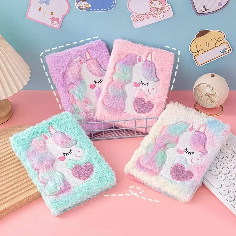 Cuaderno de Peluche de Unicornio A5, Cuadernos Kawaii Color Macaron, Diario con Corazón para Niñas, Manual de Dibujos Animados para Estudiantes, Edición Adhesiva, Papelería